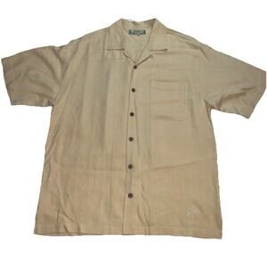 Tommy Bahama Shirt Mens Size M Butter Yellow 100% Silk Pocket Beach Summer READ